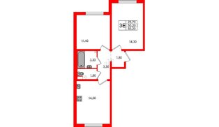 Квартира в ЖК 'Заповедный парк', 2 комнатная, 49.8 м², 1 этаж