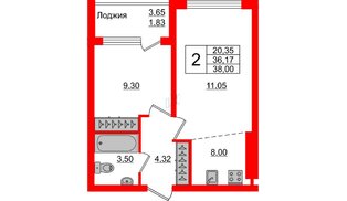 Квартира в ЖК Стерео-3, 2 комнатная, 38 м², 3 этаж