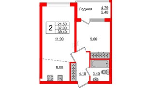 Квартира в ЖК Стерео-3, 1 комнатная, 39.4 м², 3 этаж