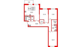 Квартира в ЖК «Солнечный город», 3 комнатная, 92.2 м², 7 этаж