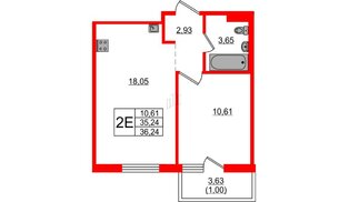 Квартира в ЖК «Новое Горелово», 1 комнатная, 36.24 м², 1 этаж