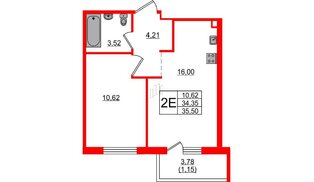 Квартира в ЖК «Новое Горелово», 1 комнатная, 35.5 м², 1 этаж