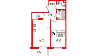 Квартира в ЖК «Новое Горелово», 1 комнатная, 39.83 м², 1 этаж