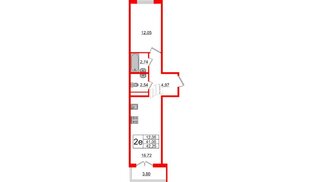 Квартира в ЖК «Новое Горелово», 1 комнатная, 42.25 м², 1 этаж