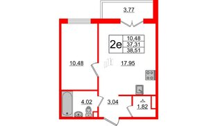 Квартира в ЖК «Новое Горелово», 1 комнатная, 38.51 м², 1 этаж