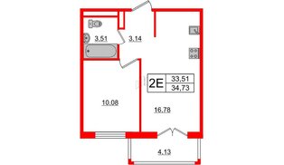 Квартира в ЖК «Новое Горелово», 1 комнатная, 34.73 м², 1 этаж