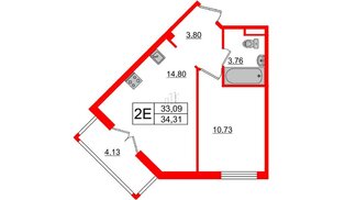 Квартира в ЖК «Новое Горелово», 1 комнатная, 34.31 м², 1 этаж