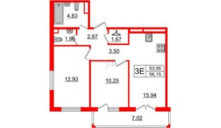 Квартира в ЖК «Новое Горелово», 2 комнатная, 56.15 м², 6 этаж