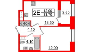Квартира в ЖК Svetlana Park, 1 комнатная, 33.7 м², 8 этаж