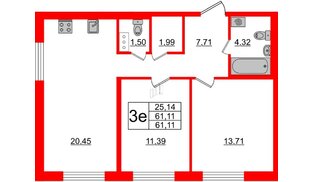Квартира в ЖК ЦДС Новые горизонты, 2 комнатная, 60.4 м², 2 этаж