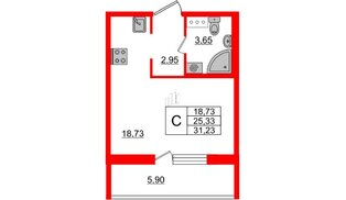 Квартира в ЖК ЦДС Новые горизонты, студия, 25.33 м², 11 этаж