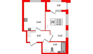 Квартира в ЖК 'Галактика', 1 комнатная, 43.9 м², 4 этаж
