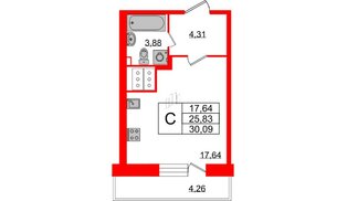 Квартира в ЖК 'Приневский', студия, 25.83 м², 21 этаж