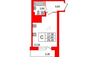 Квартира в ЖК 'Приневский', студия, 25.9 м², 24 этаж