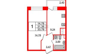 Квартира в ЖК 'Приневский', 1 комнатная, 31.38 м², 10 этаж