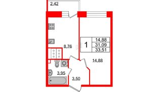 Квартира в ЖК 'Приневский', 1 комнатная, 31.09 м², 16 этаж