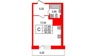 Квартира в ЖК 'Приневский', студия, 25.82 м², 21 этаж