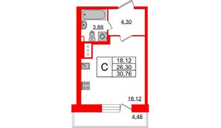 Квартира в ЖК 'Приневский', студия, 26.3 м², 14 этаж
