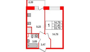 Квартира в ЖК 'Приневский', 1 комнатная, 31.4 м², 11 этаж
