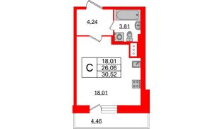Квартира в ЖК 'Приневский', студия, 26.06 м², 10 этаж