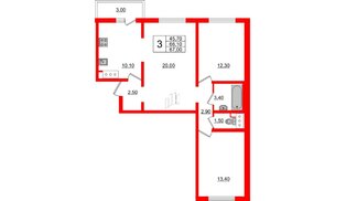 Квартира в ЖК 'Заповедный парк', 3 комнатная, 65.6 м², 6 этаж