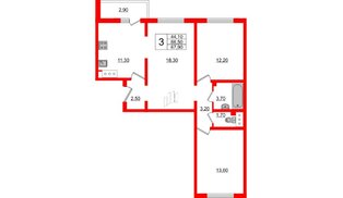 Квартира в ЖК 'Заповедный парк', 3 комнатная, 67.1 м², 5 этаж