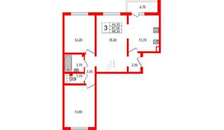 Квартира в ЖК 'Заповедный парк', 3 комнатная, 67.6 м², 2 этаж