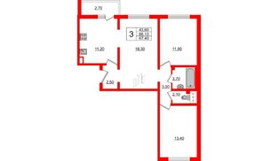 Квартира в ЖК 'Заповедный парк', 3 комнатная, 66.1 м², 11 этаж
