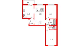 Квартира в ЖК 'Заповедный парк', 3 комнатная, 66 м², 7 этаж