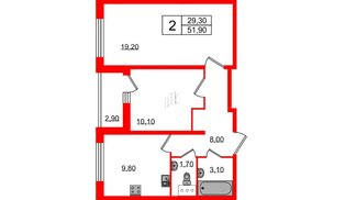 Квартира в ЖК Ultra City 2.0, 2 комнатная, 51.9 м², 16 этаж