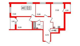 Квартира в ЖК Ultra City 2.0, 3 комнатная, 76 м², 14 этаж
