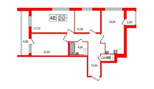 Квартира в ЖК Ultra City 2.0, 3 комнатная, 79.4 м², 20 этаж