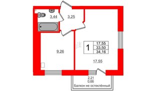 Квартира в ЖК Олимпия-3, 1 комнатная, 34.16 м², 4 этаж