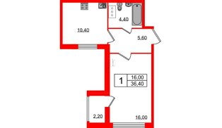 Квартира в ЖК Ultra City 2.0, 1 комнатная, 36.4 м², 22 этаж