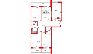 Квартира в ЖК Ultra City 2.0, 4 комнатная, 93.5 м², 19 этаж