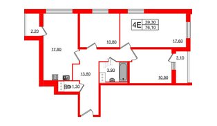 Квартира в ЖК Ultra City 2.0, 3 комнатная, 74.5 м², 10 этаж