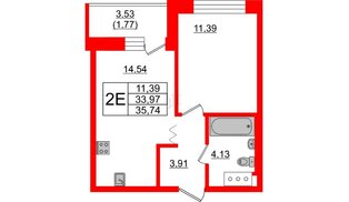 Квартира в ЖК Квартал Уютный, 1 комнатная, 35.74 м², 6 этаж
