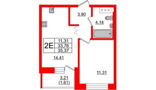 Квартира в ЖК Квартал Уютный, 1 комнатная, 35.38 м², 3 этаж