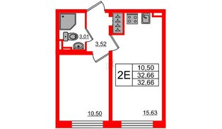 Квартира в ЖК 'Ручьи', 1 комнатная, 32.5 м², 1 этаж