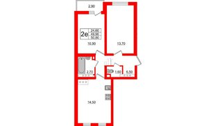 Квартира в ЖК 'Цветной город', 2 комнатная, 50.9 м², 21 этаж