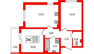 Квартира в ЖК 'Цивилизация', 2 комнатная, 53.1 м², 2 этаж