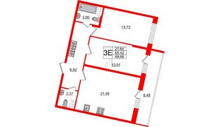 Квартира в ЖК Аквилон ZALIVE, 2 комнатная, 69.66 м², 10 этаж