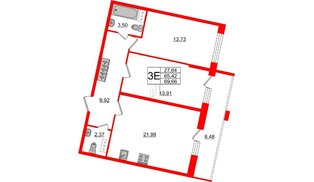Квартира в ЖК Аквилон ZALIVE, 2 комнатная, 69.66 м², 13 этаж