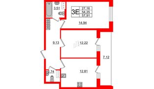 Квартира в ЖК Аквилон ZALIVE, 2 комнатная, 57.91 м², 10 этаж