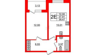 Квартира в ЖК Аквилон ZALIVE, 1 комнатная, 39.47 м², 1 этаж