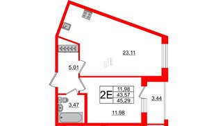 Квартира в ЖК Аквилон ZALIVE, 1 комнатная, 45.29 м², 1 этаж