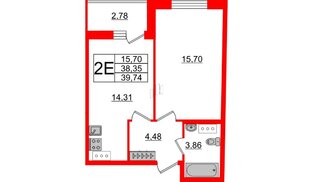 Квартира в ЖК Аквилон ZALIVE, 1 комнатная, 39.74 м², 5 этаж