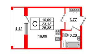 Квартира в ЖК Аквилон ZALIVE, студия, 26.2 м², 9 этаж
