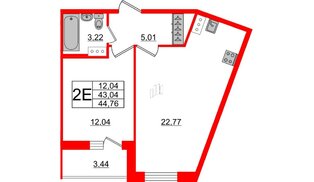 Квартира в ЖК Аквилон ZALIVE, 1 комнатная, 44.76 м², 2 этаж