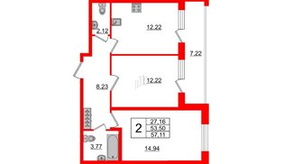 Квартира в ЖК Аквилон ZALIVE, 2 комнатная, 57.11 м², 1 этаж